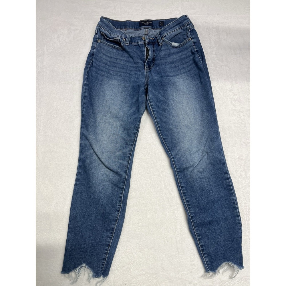 Lucky Brand Ava Skinny Jeans Medium Wash Mid Rise Raw Step Hem Blue 8/29 Ankle